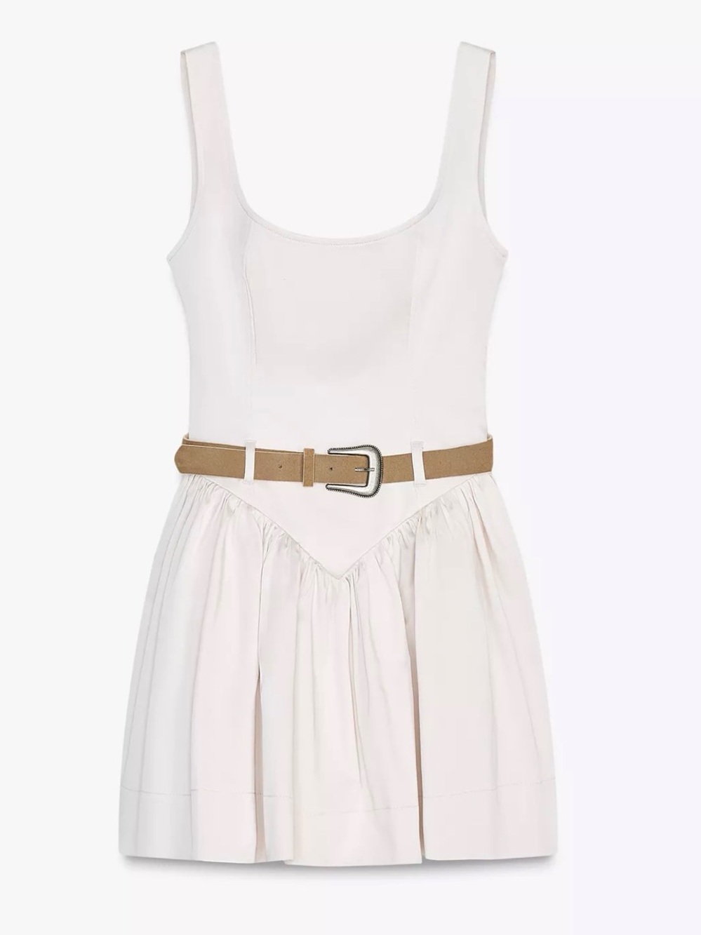 Zara Cream Mini Fitted Belted Short Dress
